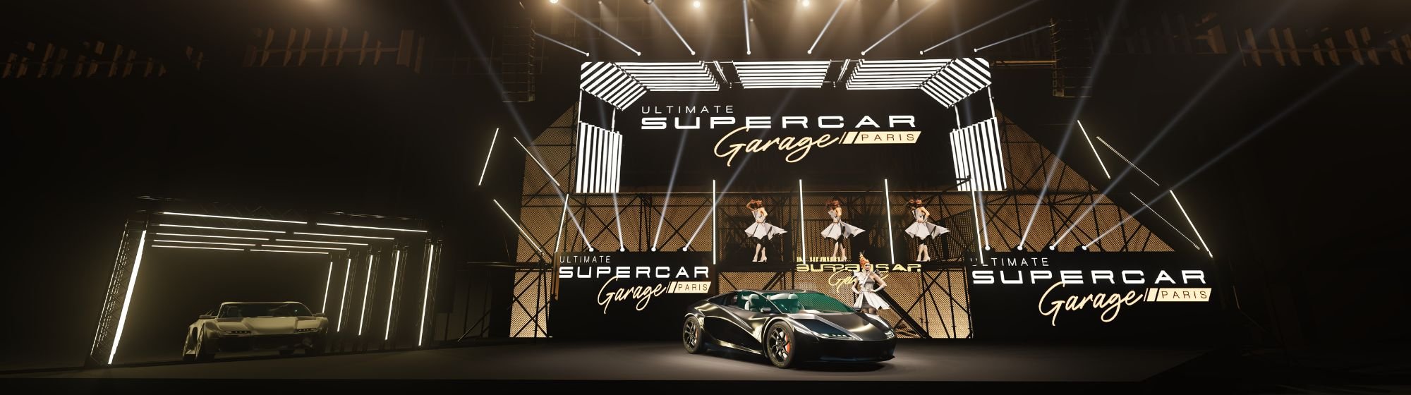 Promotion of a supercar with the Ultimate Supercar Garage logo