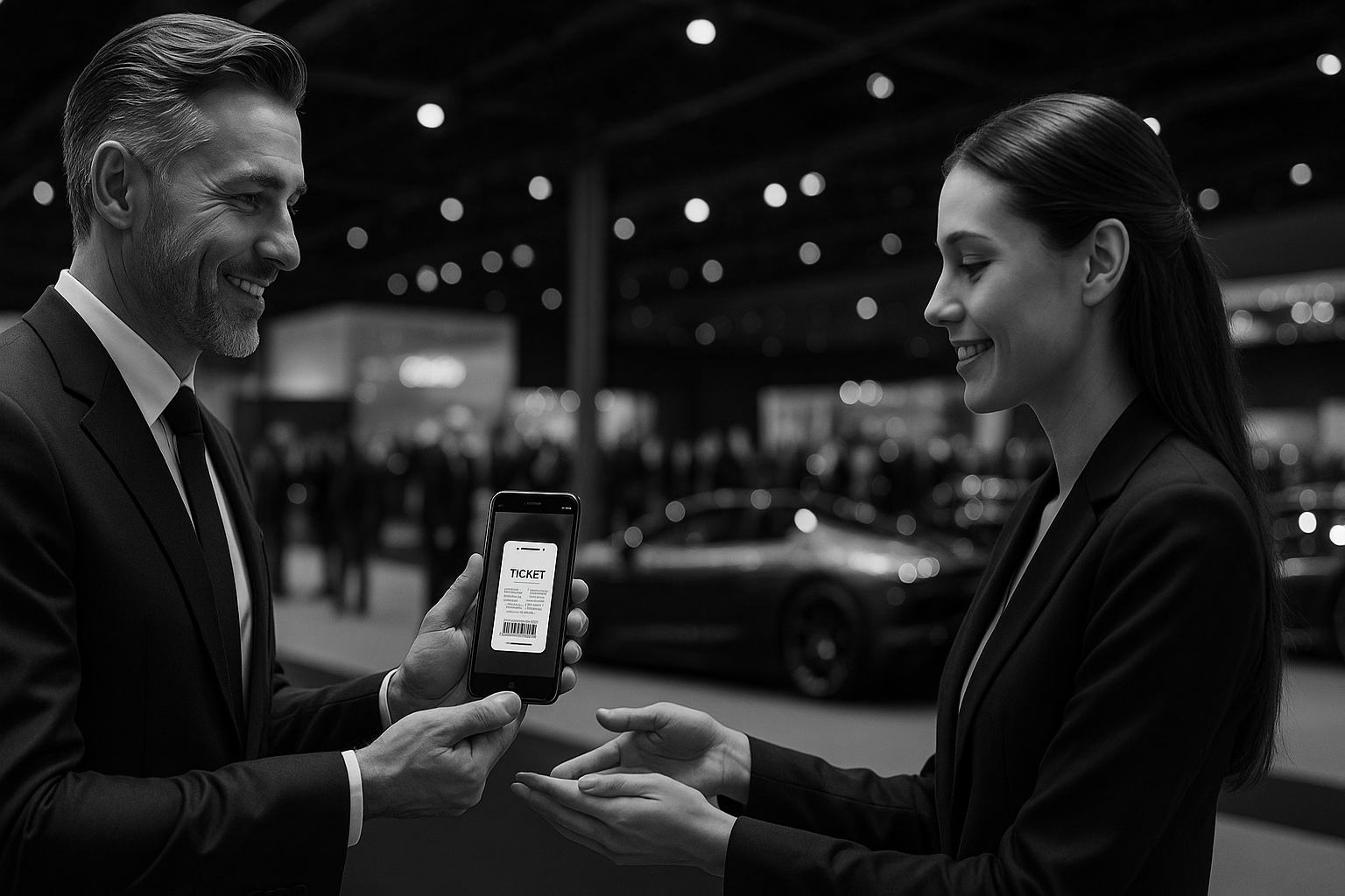 The gentleman handing his ticket to the hostess to enter the lounge