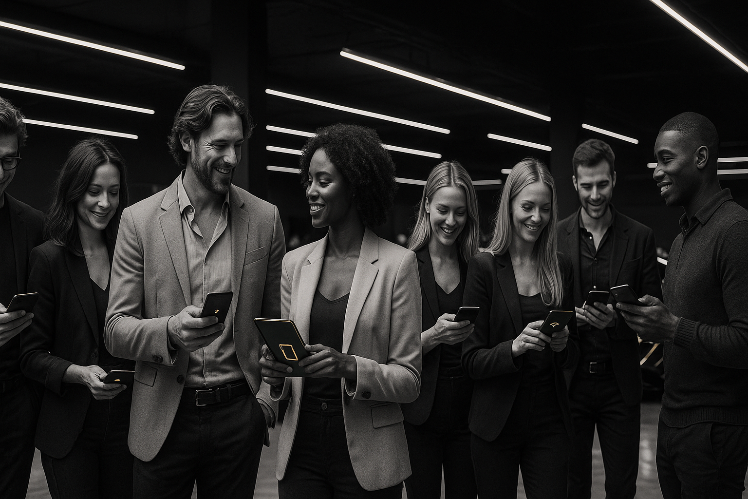 Group of people looking at their tickets for the event