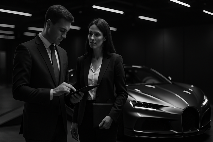 Two people buying a car