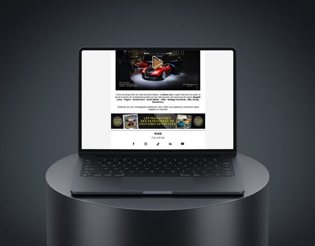 supercar-garage-email.jpg Aperçu d’une newsletter Ultimate Supercar Garage présentant l’événement automobile et ses temps forts