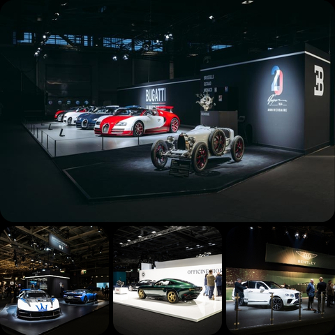 montage de 4 photos de stands de supercar