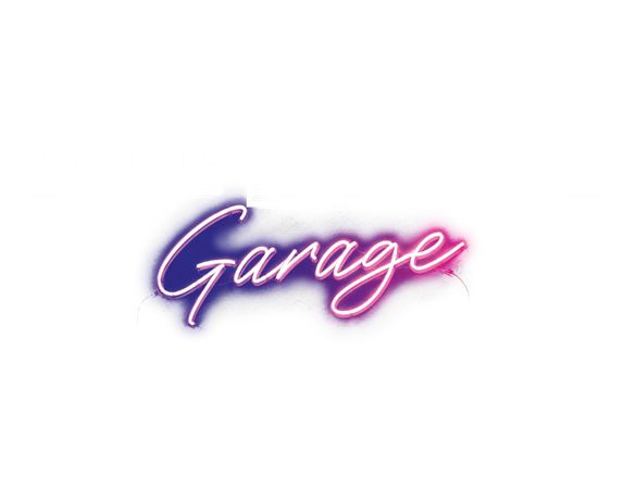 White logo on black fond for Ultimate supercar garage